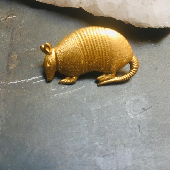 Vintage brass armadillo post animal earrings - Picture 4 of 5